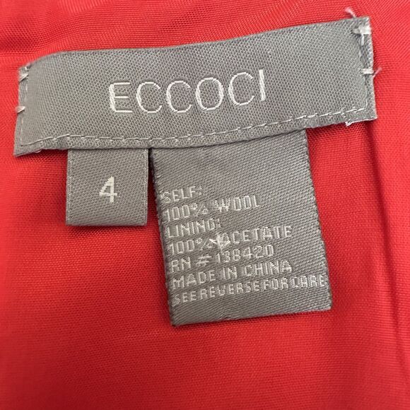 Eccoci Women's Scarlet Red Wool Knee Length Lined Pencil Skirt Sz 4 - Picture 12 of 15